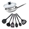 Conjunto de 1 frigideira de 28 cm em aço inoxidável, 1 tampa de vidro e 6 utensílios Fackelmann Eterna