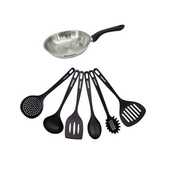 Conjunto de frigideira de 20 cm em inox e 6 utensílios Fackelmann Geneva