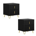 SoBuy Conjunto de 2 Mesas de Cabeceira - Mesa de Cabeceira com 2 Gavetas, Mesa de Apoio para Quarto - Móvel de Arrumação Moderno, Preto L40 x P40 x A47 cm FBT115-SCHx2