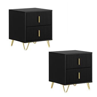 SoBuy Conjunto de 2 Mesas de Cabeceira - Mesa de Cabeceira com 2 Gavetas, Mesa de Apoio para Quarto - Móvel de Arrumação Moderno, Preto L40 x P40 x A47 cm FBT115-SCHx2