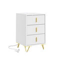 SoBuy | Mesa de Cabeceira Branca com 3 Gavetas | Móvel de Arrumação com Tomadas e Carregador Sem Fios | Mesa de Apoio em MDF para Quarto | 40×40×64 cm | Capacidade de Carga 27 kg | FBT115-L-E-W
