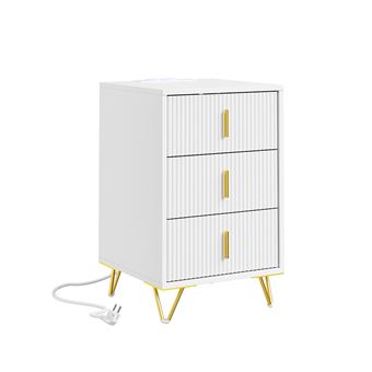 SoBuy | Mesa de Cabeceira Branca com 3 Gavetas | Móvel de Arrumação com Tomadas e Carregador Sem Fios | Mesa de Apoio em MDF para Quarto | 40×40×64 cm | Capacidade de Carga 27 kg | FBT115-L-E-W