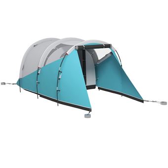 Tenda de campismo familiar 4-5 pessoas - tenda túnel 2 portas janelas - dim. 4,6 x 2,6 x 1,9 m - cinzento azulado