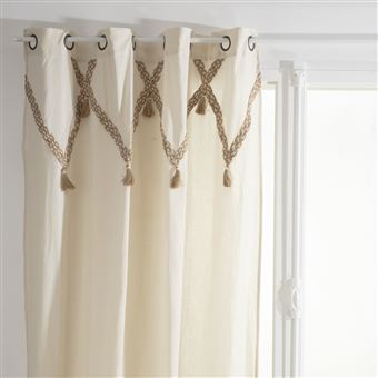 Toilinux - Conjunto de 2 Cortinados Carmen com Borlas em Juta - 140 cm x 260 cm - Bege - Carmen