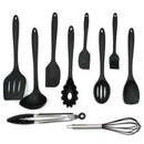 Ustensiles de cuisine en silicone 10 ensembles Spoonula Brush Fouet Spatule Louche Slotted Turner et Spoon Tongs Pasta Fork noire