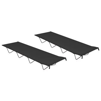 vidaXL 2x Camas de Campismo Cadeiras Dobráveis Caminhadas Praia Jardim Praia Pátio Exterior 180x60x19 cm Tecido Oxford e Aço Preto