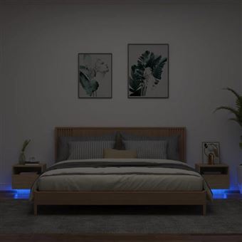 vidaXL Mesa de Cabeceira com Luzes LED, Armário de Noite com Arrumação, Mesa de Cabeceira, Móvel de Quarto, Moderno, Sonoma 836803